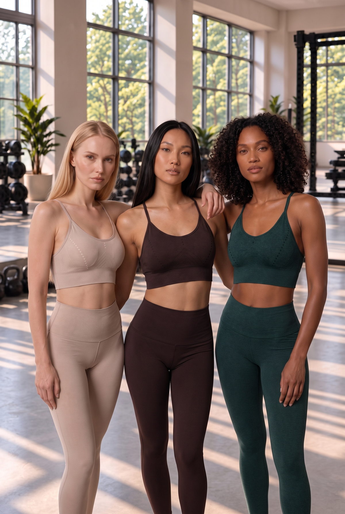 3-Pack CoreFit Racerback Sports Bra in Choc Torte / Pine Grove / Atmosphere