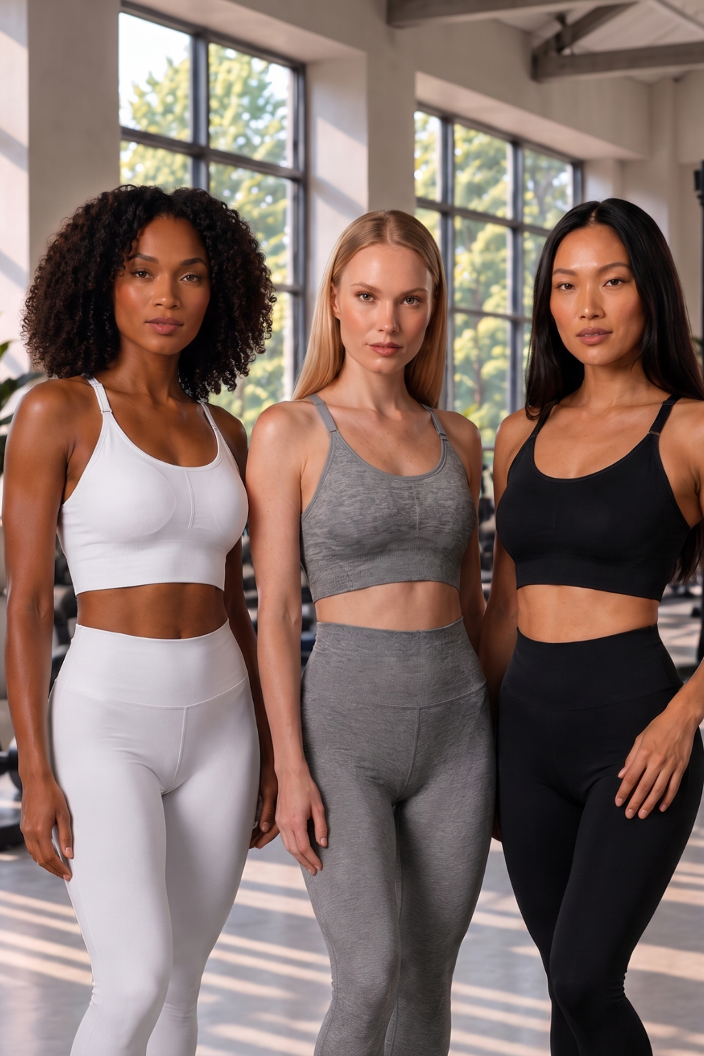 3-Pack CoreFit Racerback Sports Bra in White / Light Heather Gray / Black
