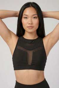Mesh Panel High-Neck Strappy Sports Bra