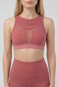 Mesh Panel High-Neck Strappy Sports Bra