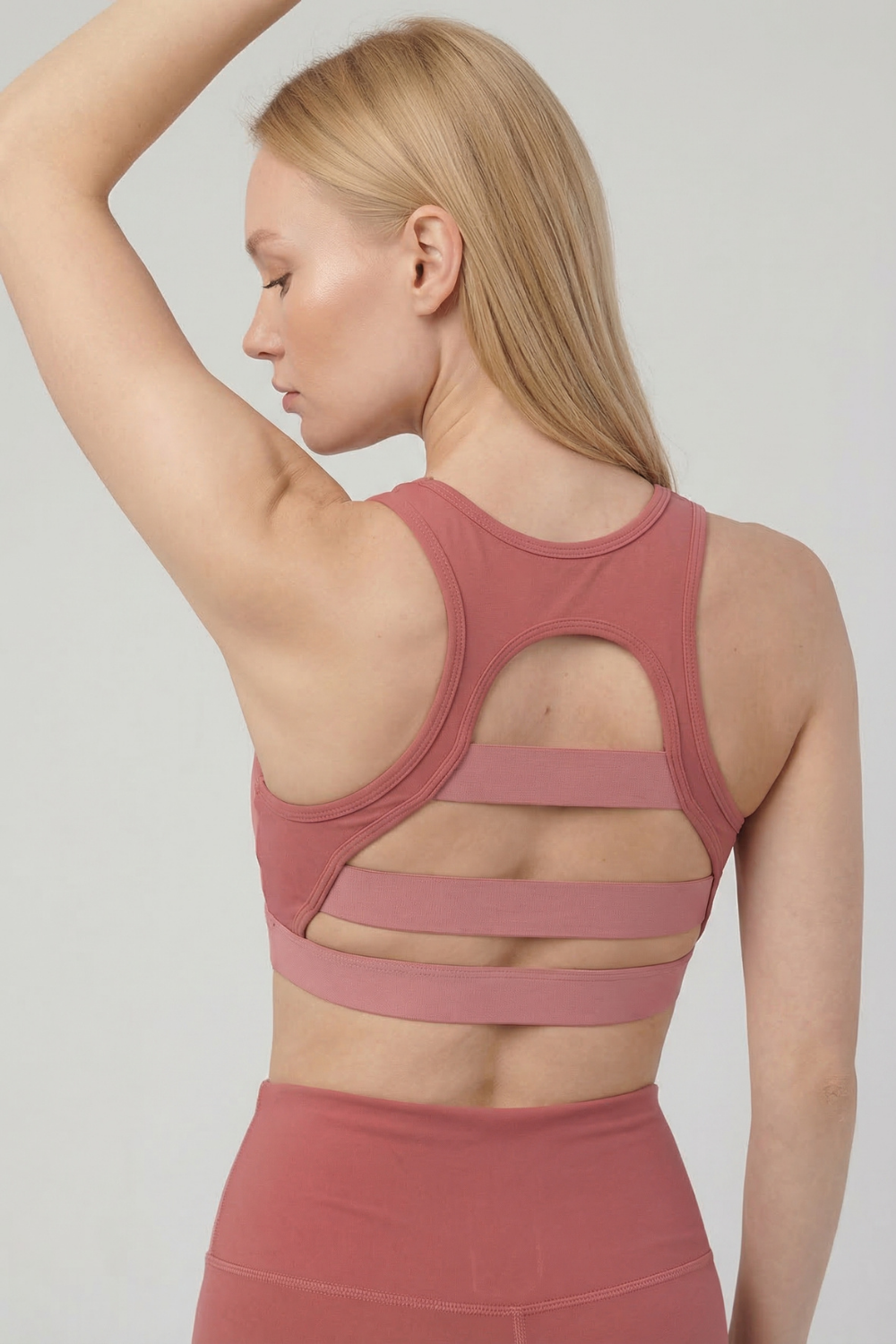Mesh Panel High-Neck Strappy Sports Bra