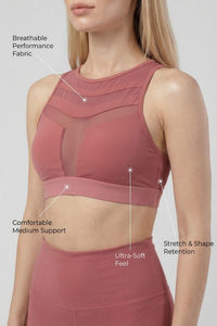 Mesh Panel High-Neck Strappy Sports Bra