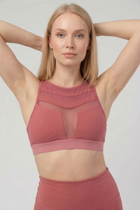 Mesh Panel High-Neck Strappy Sports Bra