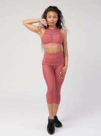 Mesh Panel High-Neck Strappy Sports Bra