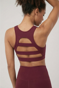 Mesh Panel High-Neck Strappy Sports Bra