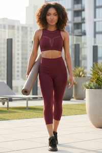 Mesh Panel High-Neck Strappy Sports Bra