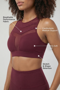 Mesh Panel High-Neck Strappy Sports Bra