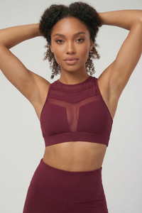Mesh Panel High-Neck Strappy Sports Bra