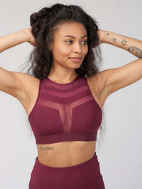 Mesh Panel High-Neck Strappy Sports Bra