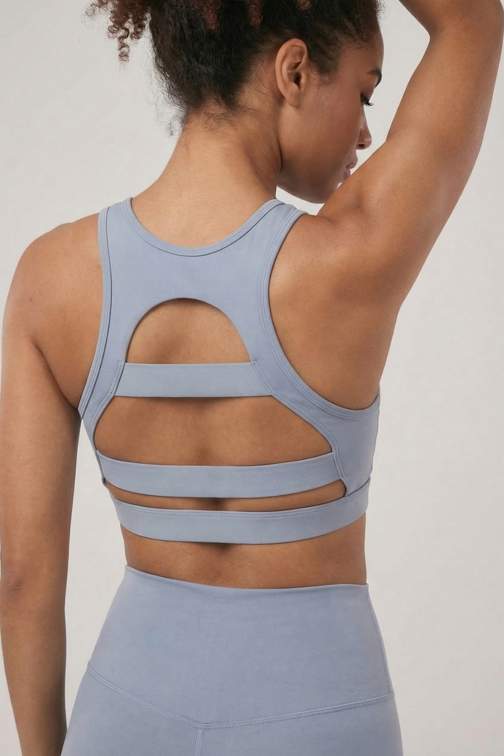 Mesh Panel High-Neck Strappy Sports Bra