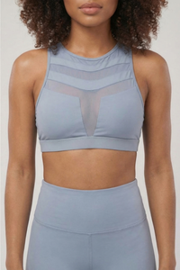 Mesh Panel High-Neck Strappy Sports Bra