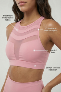 Mesh Panel High-Neck Strappy Sports Bra