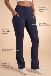 SoftTouch Pocket High-Waist Flare Legging in Dark Blue