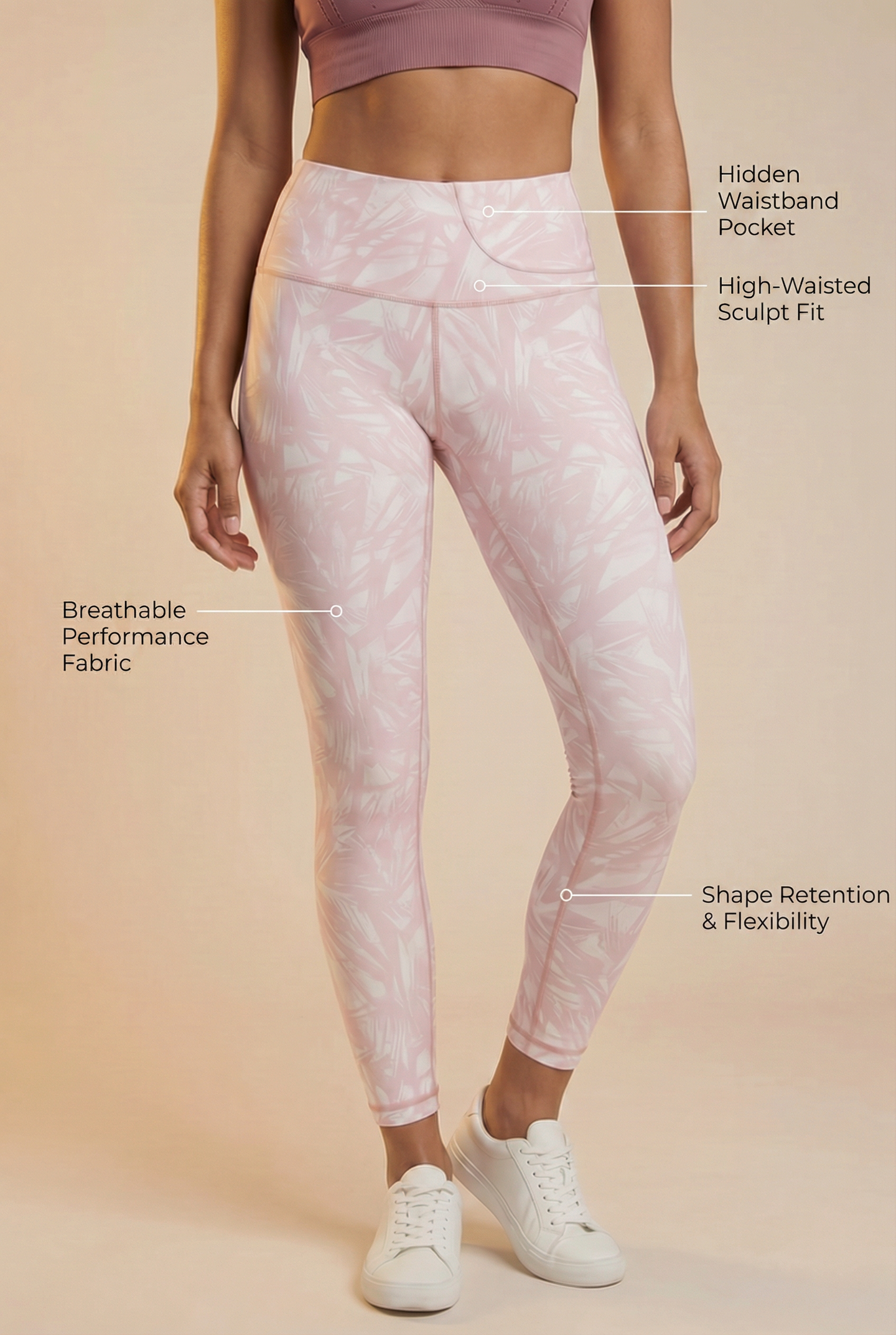 StudioPrint Pink Leaf Pocket High-Waist Legging