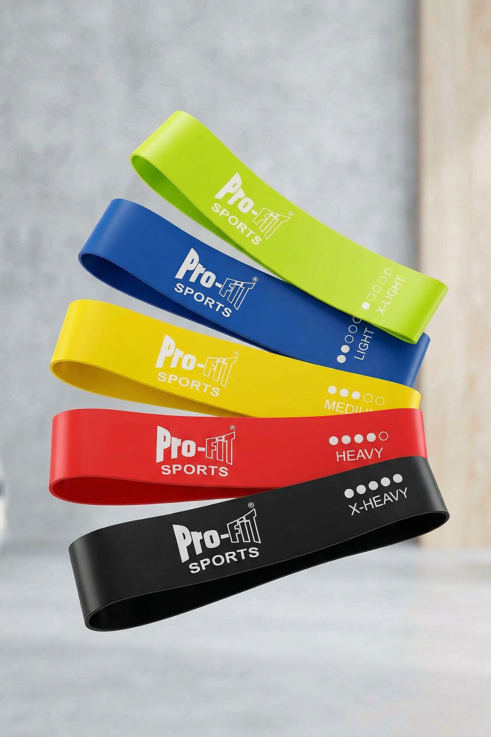 5-Pack Resistance Bands Set in black, red, green, yellow and blue